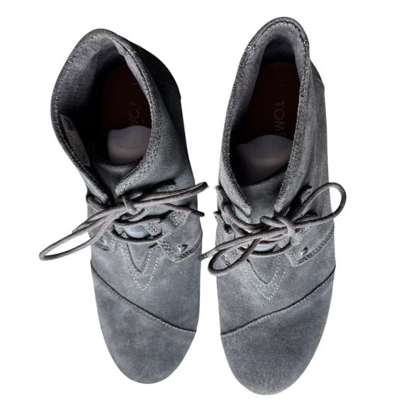 Tom's Women's Kala Wedge Grey Suede Lace Up Bootie - Size 8.5 - Picture 4 of 8